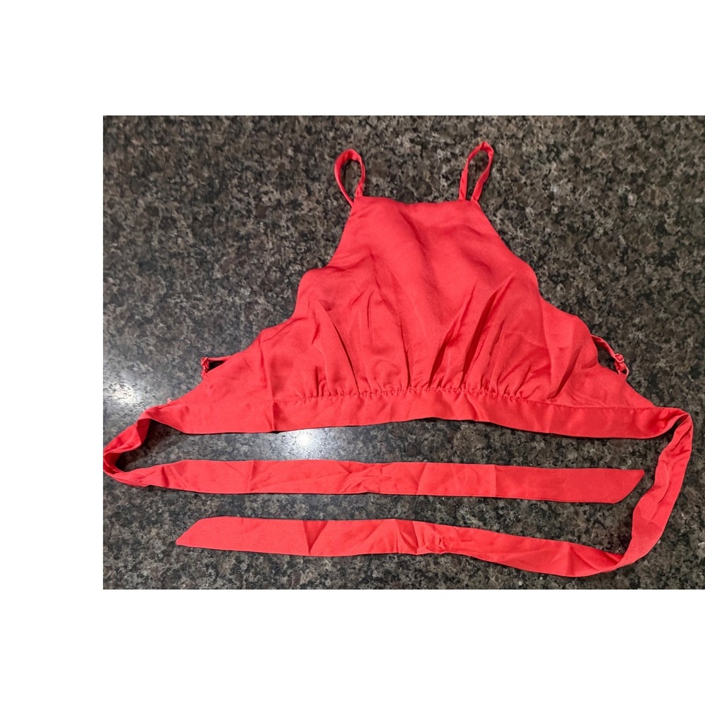 Hyfve Womens Small Coral Red Halter Neck Tie Back Crop Top HF22E792-SET